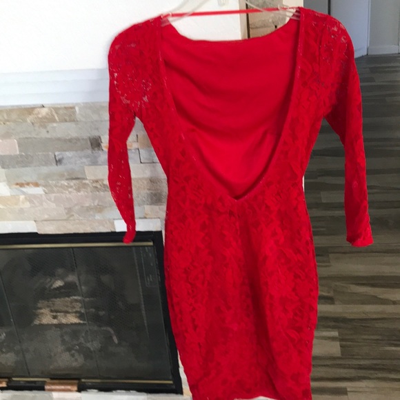 RED LACY DRESS BY MODA INTERNATIONAL SIZE XS NWOT EXCELLENT CONDITION! - Picture 3 of 4